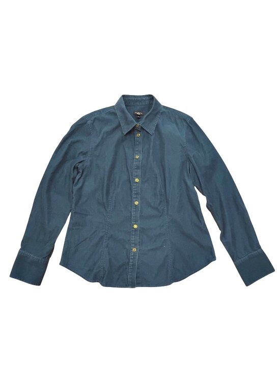 Talbots Tops - Talbots Womens M Button-Up Cotton Emerald Green Corduroy Long Sleeve Shirt
